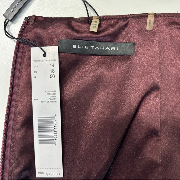 Elie Tahari Rich Claret (wine) Leather Pencil Skirt. Fully lined. Size 14. NEW! - Picture 7 of 14
